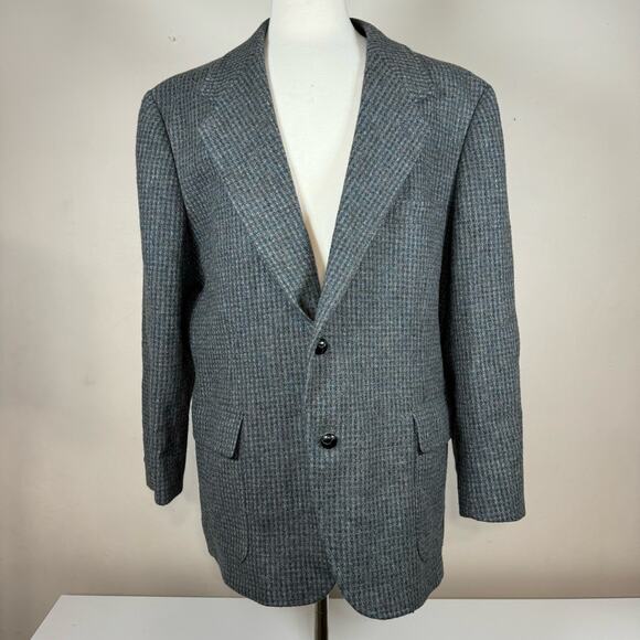PENDLETON Blue Tweed Virgin Wool Blaze Elbow Patches Gusset Back Blazer Size 48 - Picture 1 of 8